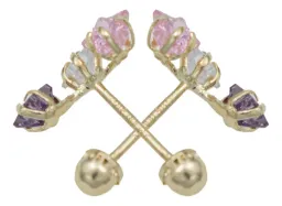 Aretes Broquel Oro 10k Diseño Estrellas con Zirconia Transparente - Imagen 2