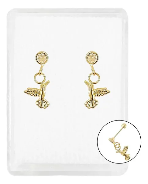 Aretes Colgantes Oro 10k Colibrí Liso Artesanal - Imagen 1