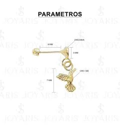Aretes Broquel Oro 10k Colibrí Liso Artesanal - Imagen 2
