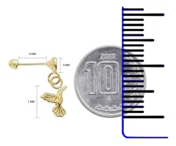 Aretes Broquel Oro 10k Colibrí Liso Artesanal - Imagen 3