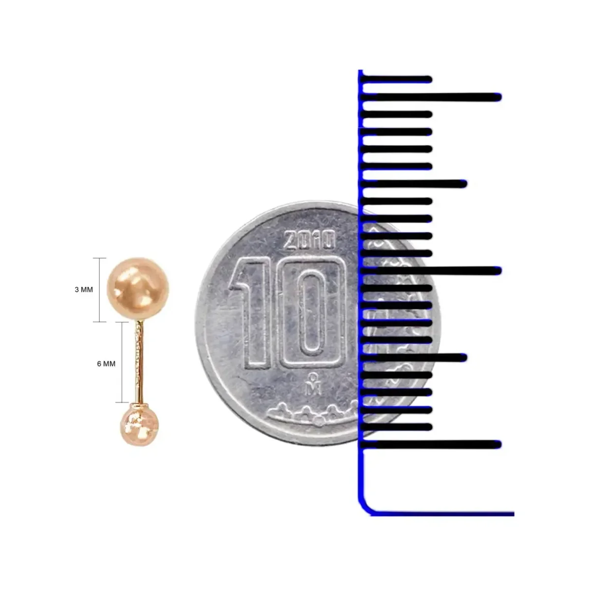 Aretes Broquel Bola Oro Rosa 10k Minimalista Unisex 3.75mm - Imagen 3