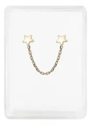 Aretes de Oro 10k Broquel con Cadena y Estrellas - Imagen 1