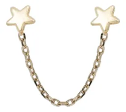 Aretes de Oro 10k Broquel con Cadena y Estrellas - Imagen 2
