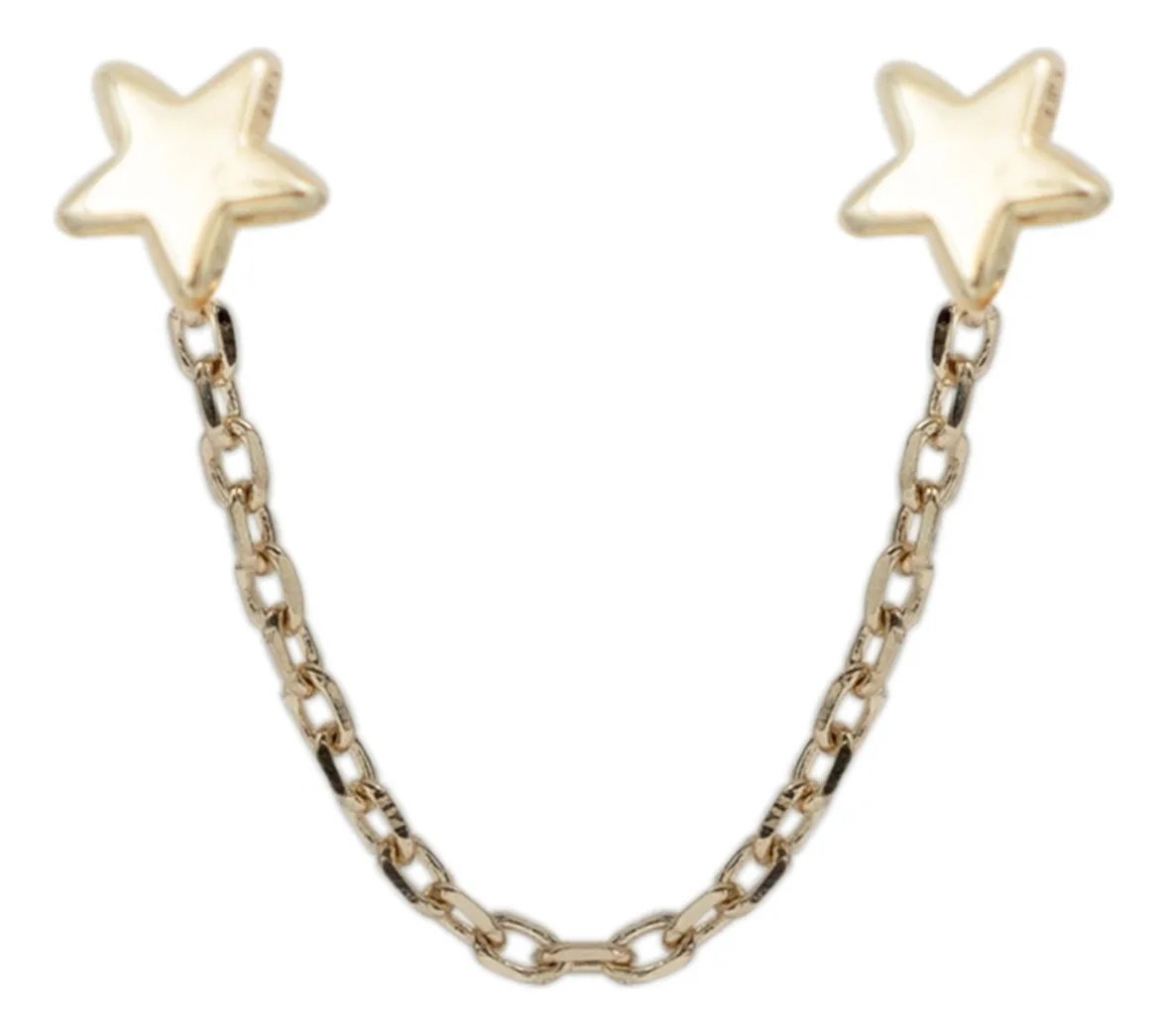 Aretes de Oro 10k Broquel con Cadena y Estrellas - Imagen 2