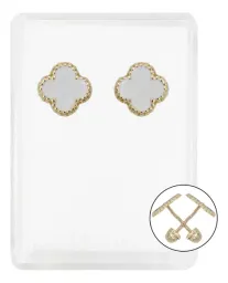 Aretes Broquel Colgante Oro 10k Trébol Blanco Esmaltado - Imagen 1