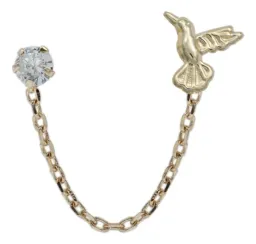 Aretes Oro 10k Colibrí Zirconia con Cadena - Imagen 2