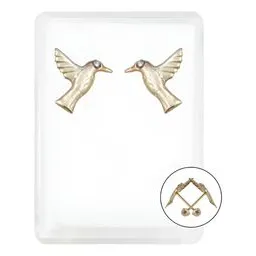 Aretes Broquel Colibrí Oro 10k con Zirconia Transparente - Imagen 1
