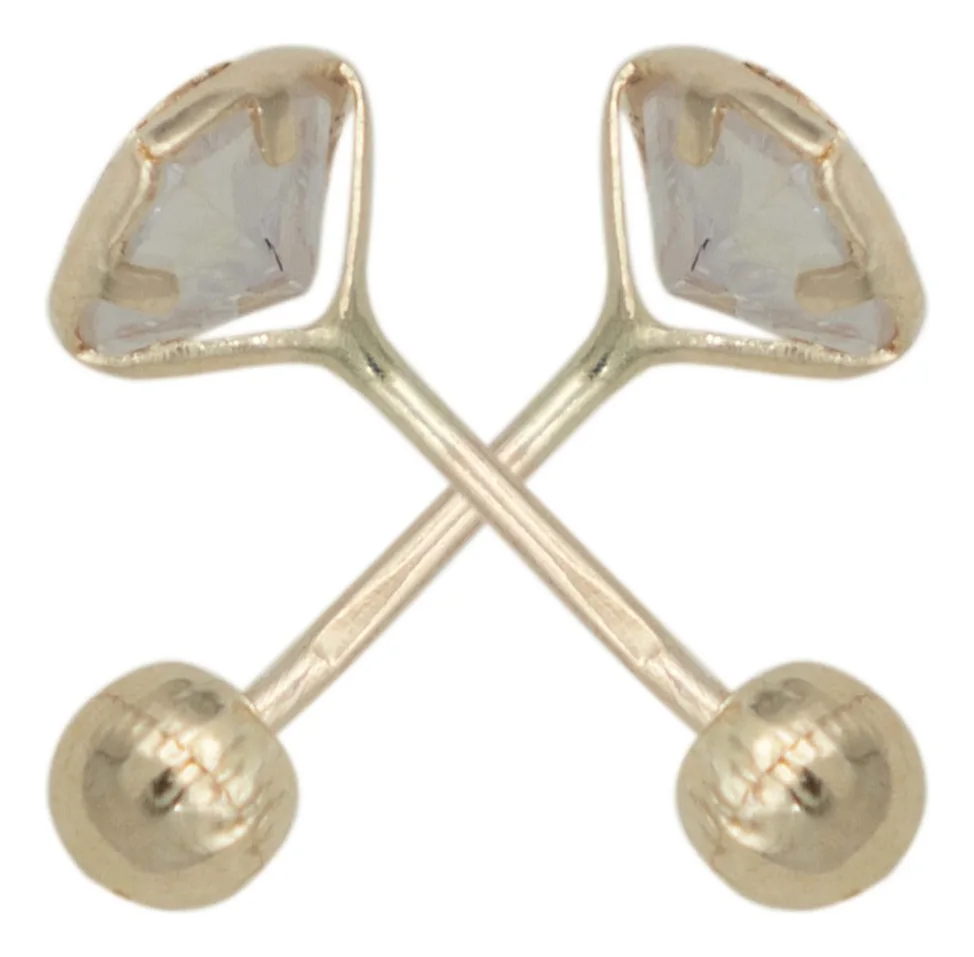 Aretes de oro 10k zirconia broquel corazon liso 7mm — Joyaris