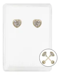 Aretes Broquel Corazón Oro 10k Zirconia Transparente A Presión - Imagen 1