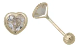 Aretes Broquel Corazón Oro 10k Zirconia Transparente A Presión - Imagen 3