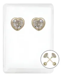 Aretes Broquel Oro 10k Corazón con Zirconia Transparente Modelo 328 - Imagen 1