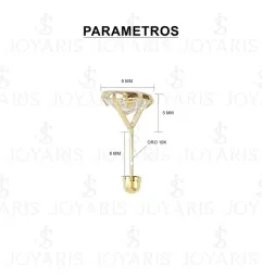 Aretes Broquel Corazón Oro 10k Zirconia Transparente Bola - Imagen 2