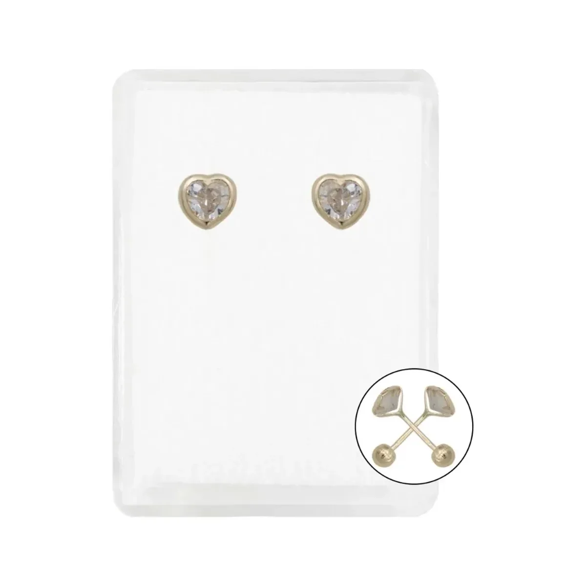 Aretes de oro 10k pequeños con zirconia transparente, diseño de corazón, joyería de oro 10k minimalista con broche bola.