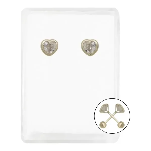 Aretes Broquel Corazón Oro 10k Zirconia Transparente - Imagen 1