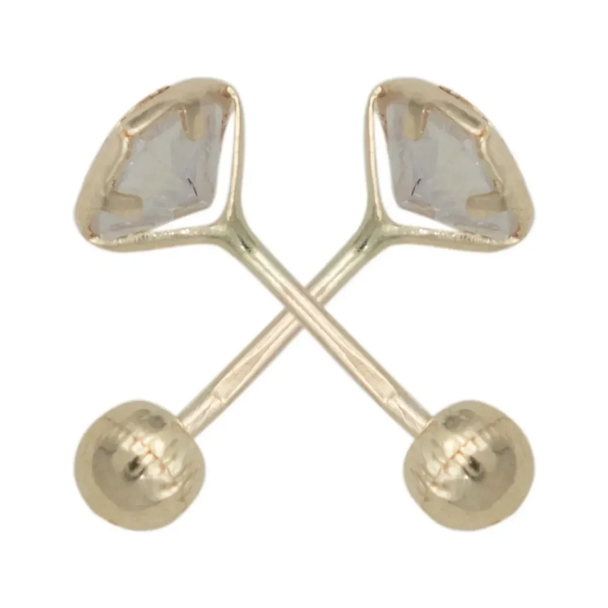 Aretes Broquel Corazón Oro 10k Zirconia Transparente A Presión - Imagen 2