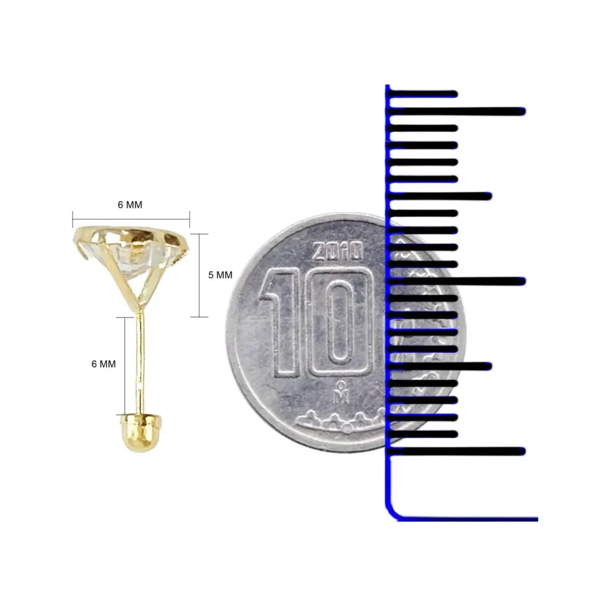 Aretes Broquel Corazón Oro 10k Zirconia Transparente Bola - Imagen 3