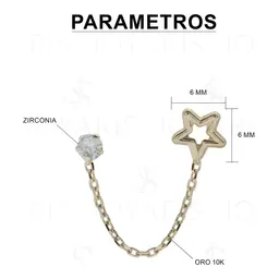 Aretes Broquel de Oro 10k con Cadena y Zirconia Forma Estrella - Imagen 2
