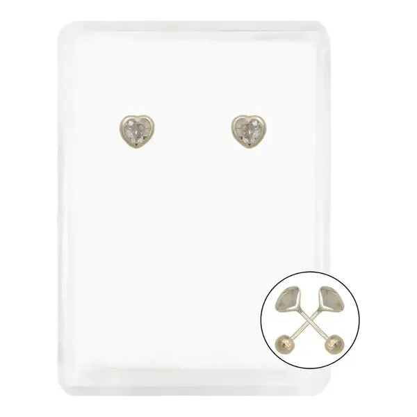 Aretes Broquel Oro 10k Corazón con Zirconia Transparente - Imagen 1