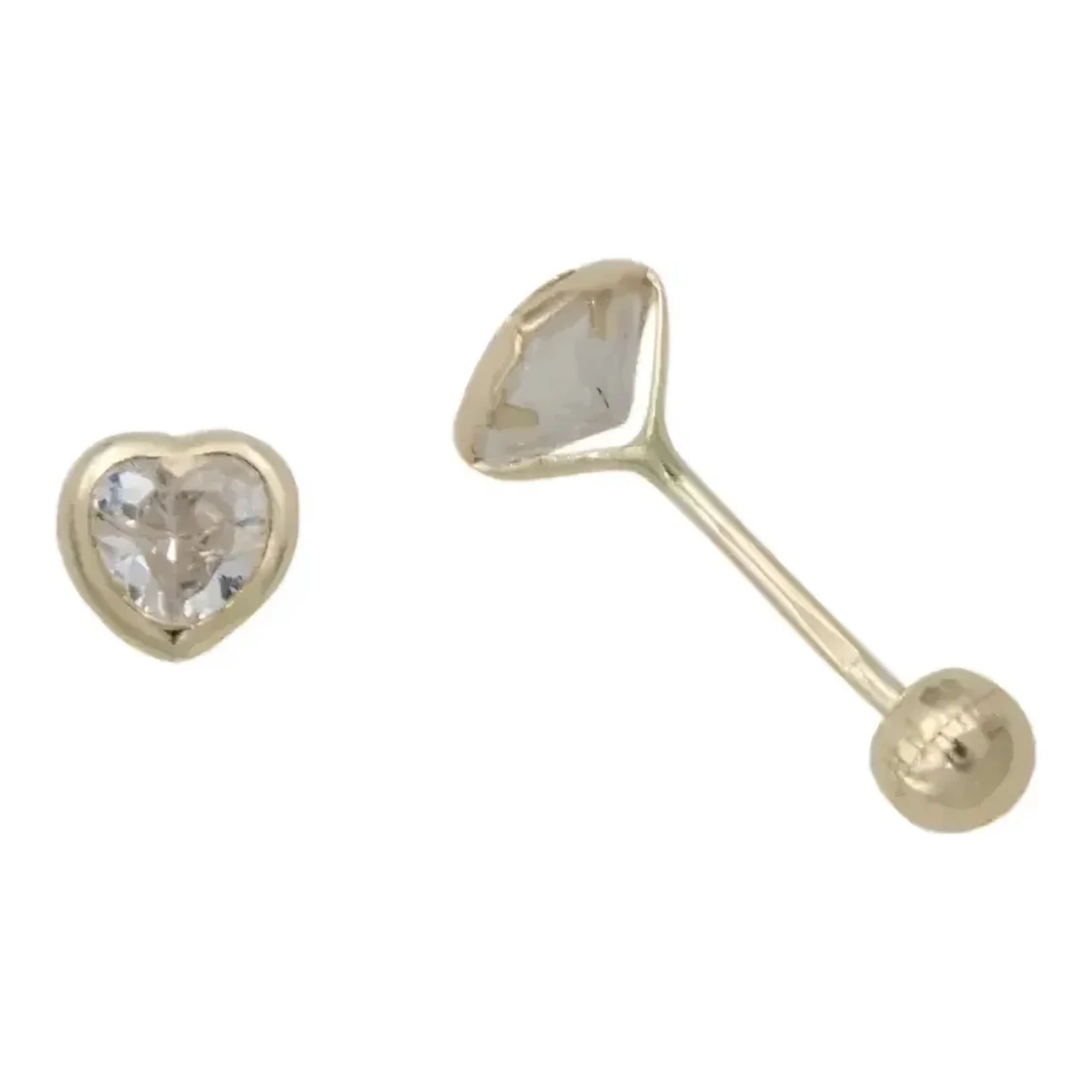 Aretes Broquel de Oro 10k Corazón con Zirconia 4x3 mm - Imagen 3