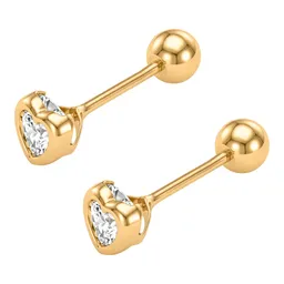 Aretes Broquel de Oro 10k Corazón con Zirconia 4x3 mm - Imagen 2