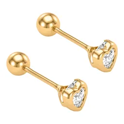 Aretes Broquel de Oro 10k Corazón con Zirconia 4x3 mm - Imagen 3
