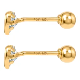 Aretes Broquel de Oro 10k Corazón con Zirconia 4x3 mm - Imagen 5