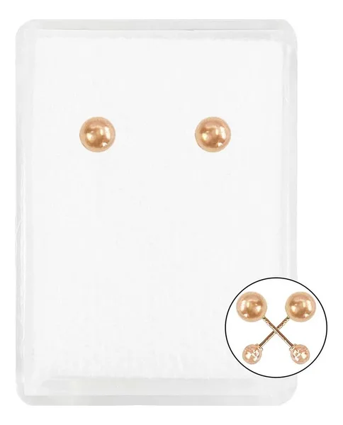 Aretes Broquel Bola Oro Rosa 10k Minimalista Unisex 3.75mm - Imagen 1