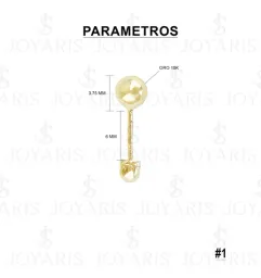 Aretes Broquel Oro 10k Bola Lisa Dormilona para Mujer - Imagen 2