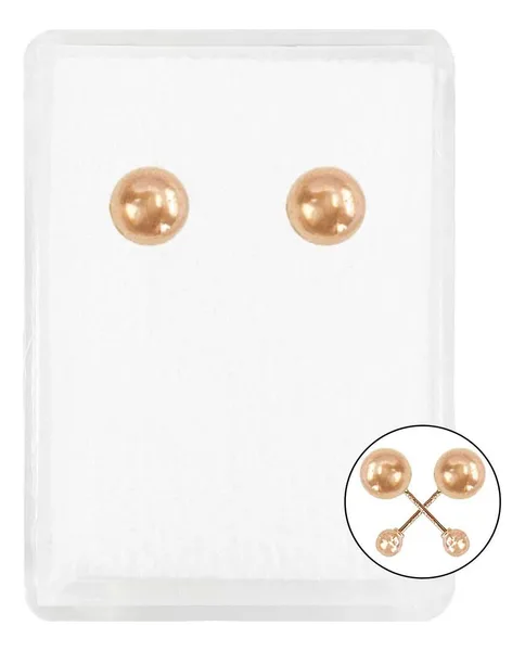 Aretes Broquel Oro 10k Rosa Bola Dormilona Unisex 4mm - Imagen 1