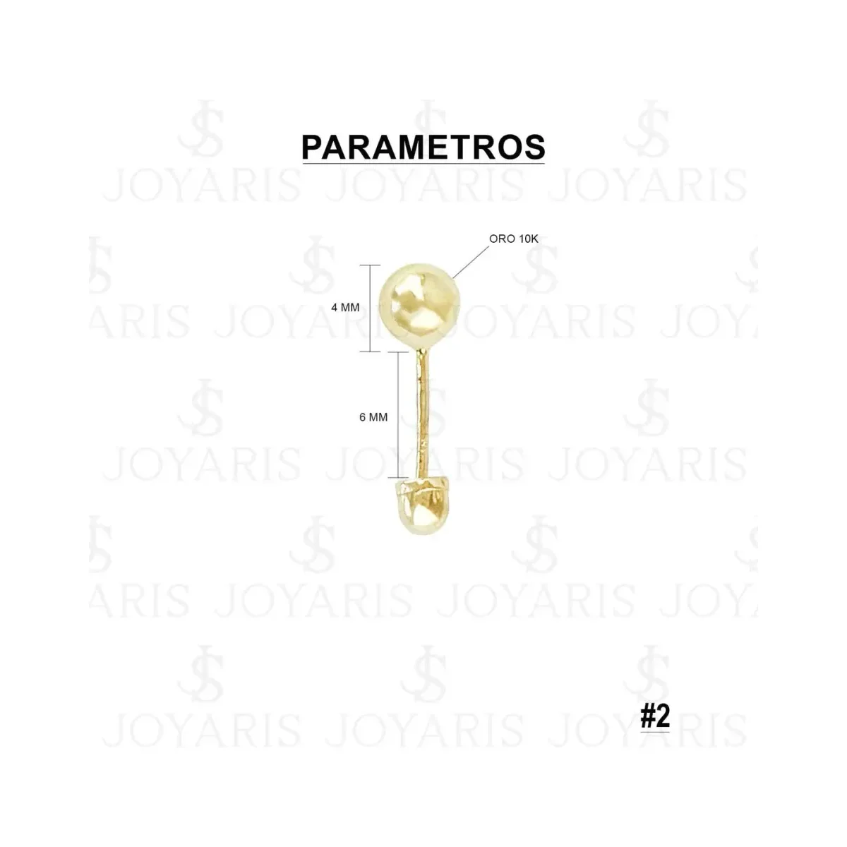Aretes Broquel Dormilona Oro 10k Bola Clásica para Mujer - Imagen 2