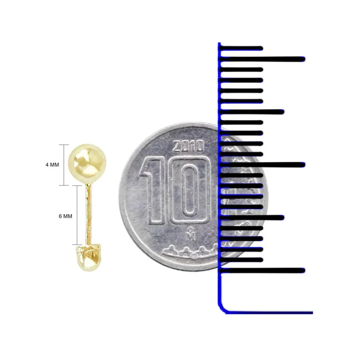 Aretes Broquel Dormilona Oro 10k Bola Clásica para Mujer - Imagen 3