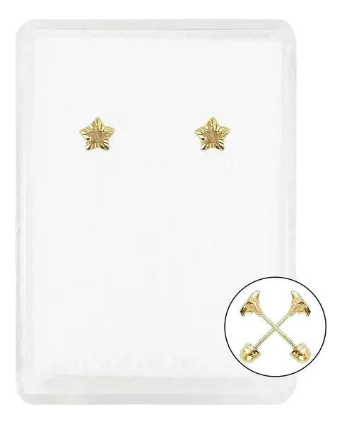 Aretes Broquel Estrella Oro 10k con Zirconia y Detalle Diamantado - Imagen 1