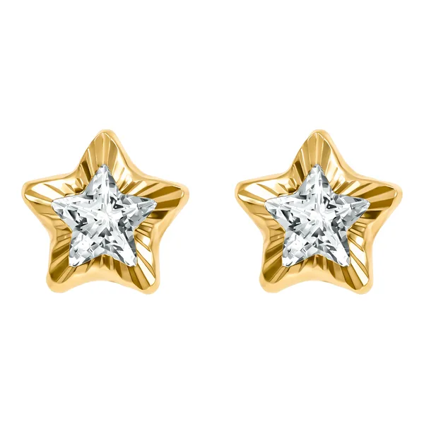Aretes Broquel Estrella Oro 10k con Zirconia y Detalle Diamantado - Imagen 1