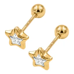 Aretes Broquel Estrella Oro 10k con Zirconia y Detalle Diamantado - Imagen 2