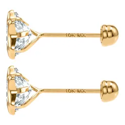 Aretes Broquel Estrella Oro 10k con Zirconia y Detalle Diamantado - Imagen 4