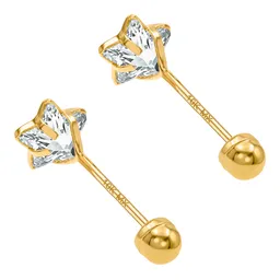 Aretes Broquel Estrella Oro 10k con Zirconia y Detalle Diamantado - Imagen 5