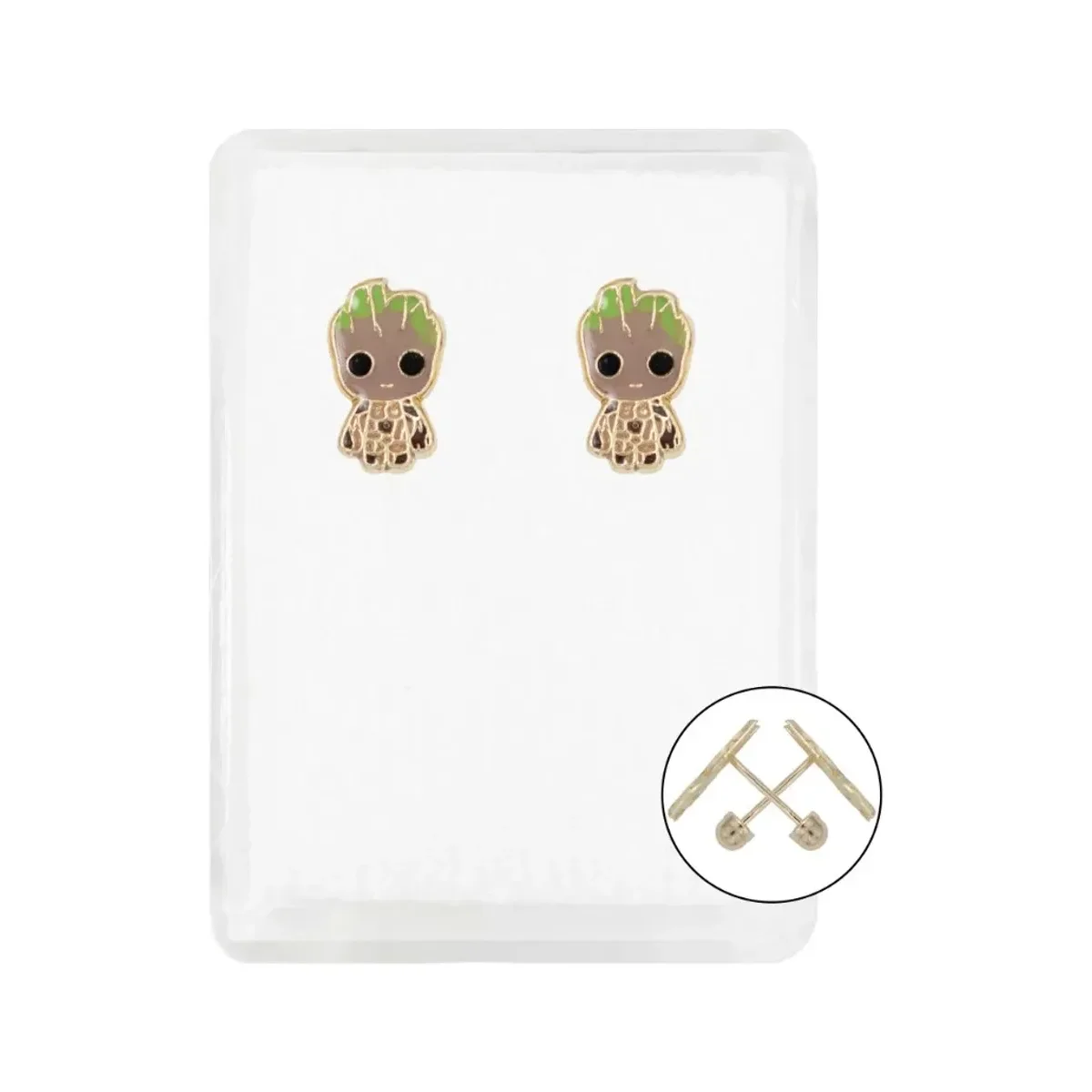 Aretes de oro 10k cafe broquel con diseno Super Heroes Villanos — Joyaris