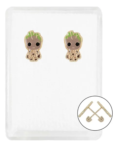 Aretes de oro 10k cafe broquel con diseno Super Heroes Villanos — Joyaris