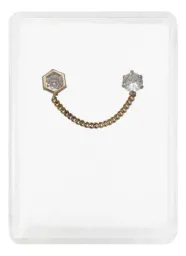 Aretes Broquel Oro 10k Hexágono con Cadena y Zirconia - Imagen 1