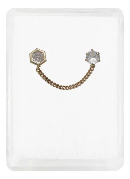 Aretes de oro 10k zirconia broquel hexagono cadena — Joyaris