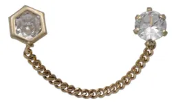 Aretes Broquel Oro 10k Hexágono con Cadena y Zirconia - Imagen 2