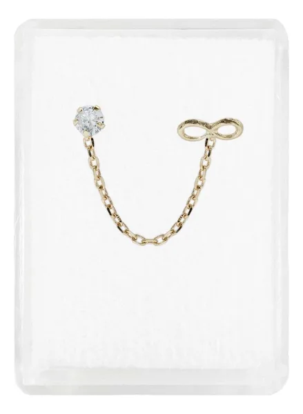Aretes de oro 10k dorado zirconia diseno infinito cadena broquel — Joyaris