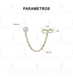 Aretes Broquel Infinito Cadena Oro 10k Zirconia - Imagen 2