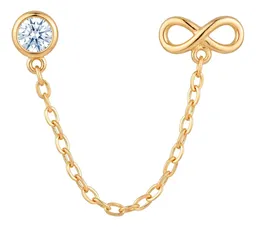 Aretes Broquel Infinito Cadena Oro 10k Zirconia - Imagen 1