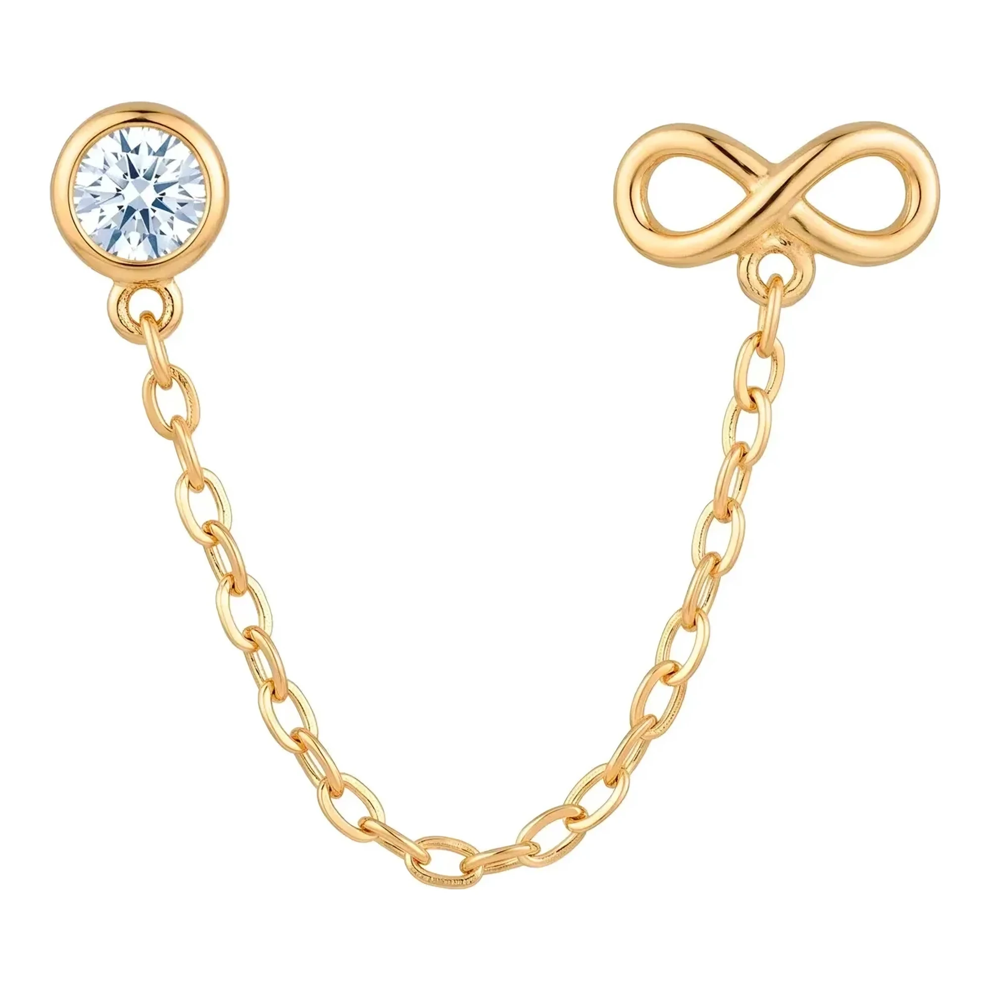 Broqueles de oro 10k nacional con dije de infinito, cadena colgante, zirconia brillante y broche de bolita a rosca para mujer