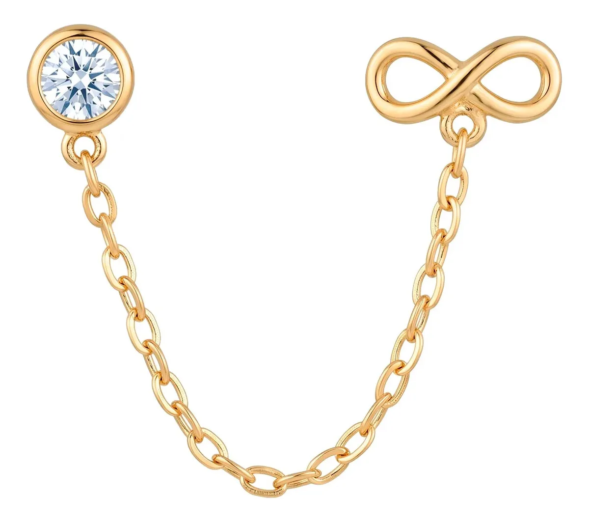 Aretes colgantes de oro 10k con diseño infinito, cadena larga y zirconia transparente – Joyería de oro grueso