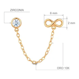 Aretes Broquel Infinito Cadena Oro 10k Zirconia - Imagen 2
