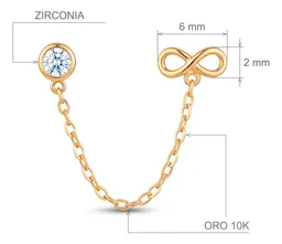 Aretes Broquel Infinito Cadena Oro 10k Zirconia - Imagen 2