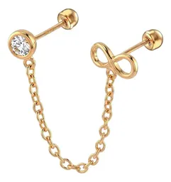 Aretes Broquel Infinito Cadena Oro 10k Zirconia - Imagen 3