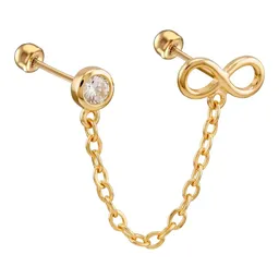 Aretes Broquel Infinito Cadena Oro 10k Zirconia - Imagen 4
